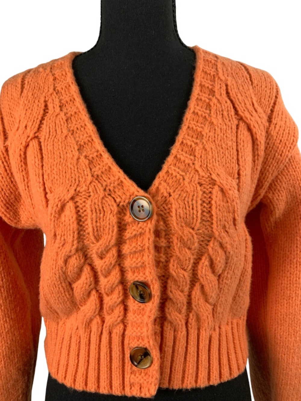 CIDER Chunky Cable Knit V-Neck Cropped Cardigan Muted Orange L Fall Cottagecore - Picture 5 of 5